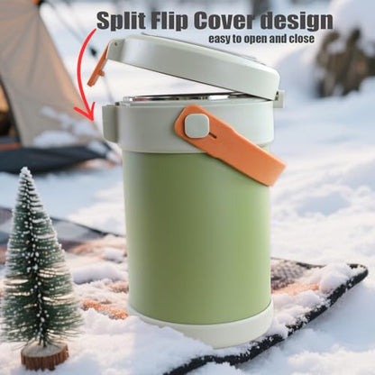 67oz/2L Thermo for Hot Food, 304 Stainless Vacuum Insulated Soup Thermo, Leakproof Thermal Lunch Box with 3 Stackable Bento Boxes & Leakproof Sauce Cups for Adults Office Travel Camping - Green - color: Green(Simple Version）