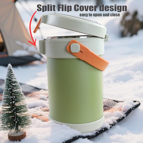67 oz Audult Hot Food Thermo, Insulated Food Container,2L 3 Layer Insulated Lunch Box Kit Stainless Steel Vacuum Soup Food Thermo Stackable Hot Food Jar Bento Box for Men, Women-Green - color: Green(dark bag）