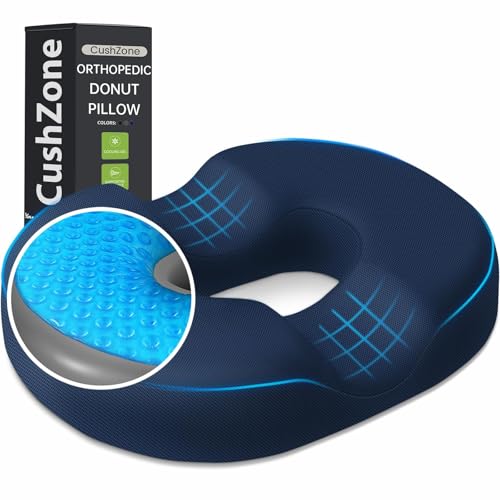 Donut Pillow Seat Cushion - Cooling Gel Donut Chair Cushions, Memory Foam Seat Cushion for Office & Home, Car Seat Cushion and Butt Pillow, Hemorrhoids Pillow and Tailbone Pain Relief, Blue - color: Blue, size: X-Large