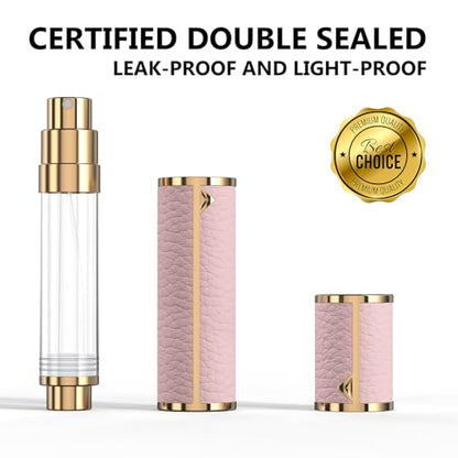 8ML Travel Perfume Refillable Atomizer, Mini Genuine Leather Cologne Sprayer, Protable Pocket Size Empty Fragrance Spray Bottle (Pink) - color: Pink