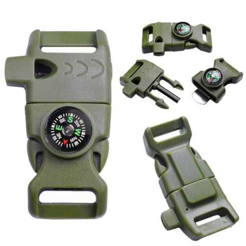 CooBigo 5/8" Compass Whistle Buckle Plastic Paracord Bracelet Outdoor Camping Emergency Survival Travel Kits - color: 10pcs 5/8 Inch Od Green