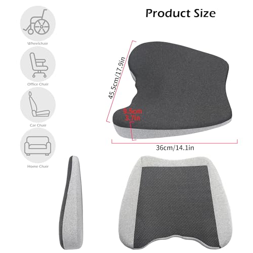 2 in 1 Car Seat Cushions or Lumbar Support Pillow for Driving, Memory Foam Truck Seat Pad for Office Chair, Sciatica & Lower Back Pain Relief, Grey