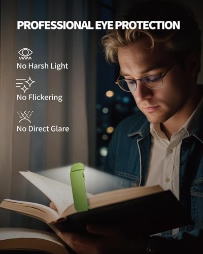 HEMONNKAM Book Reading Light, Rechargeable Clip on Booklight, Eye Caring 3 Color Temperatures & 5 Brightness Levels, Night Use for Bed, Long Lasting, Reading at Night in Bed, Apple Green - color: Apple Green