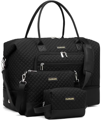 Weekender Bags for Women, Travel Duffle Bag Carry On Overnight Bag with Cosmetics Bag and Crossbody Purse for Gym Hospital, Gifts for Women, Black - color: Black-2, size: Medium