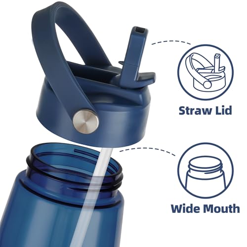 OLDLEY 32 oz Water Bottle with Straw, Leakproof Sports Water Bottle with Carry Strap, BPA-Free Large Water Bottles for Home,Travel, School, Outdoors, Gym, Tritan, Navy Blue - color: Navy Blue