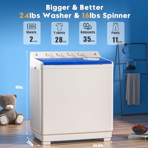 Auertech Portable Washing Machine, 40lbs Twin Tub Washer Large Laundry Machine with Drain Pump, Semi-automatic 24lbs Washer 16lbs Spinner Combo for Dorms, Apartments, RVs - size: 40lbs capacity