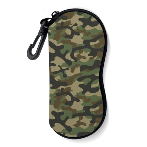 Sunglasses Soft Case, Ultra Light Portable Neoprene Zipper Glasses Case for Men Women - color: Green Camouflage