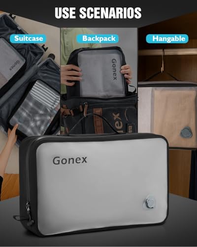 Gonex Vacuum Compression Bag with Pump - Reusable, Waterproof Travel Packing Organizer with Wide Opening, Handle & View Window for Suitcase, Backpack & Clothes Storage (2 Bags + 1 Pump) - size: 2Bags+1Pump