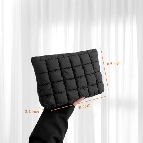 Puffy Quilted Makeup Bag for Women, Cosmetic Bag, Travel Toiletry Organizer Pouch Clutch (black) - color: black