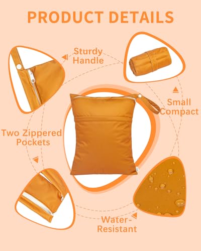 babygoal Wet Dry Bags 3 Pack for Baby Cloth Diapers, Washable Travel Bags, Beach, Pool, Gym Bag for Swimsuits & Wet Clothes with Two Zippered Pockets 3LN29 - color: Ginger yellow & yellow brown