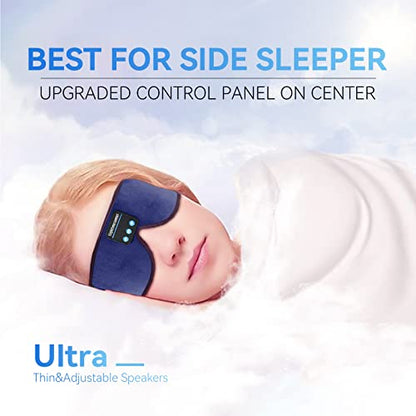 Sleep Headphones, 3D Bluetooth Sleep Mask, LIGHTIMETUNNEL Washable Sleeping Headphones with Ultra Thin Stereo Speakers Microphone Hands Free for Insomnia Travel Blue Color - color: Blue