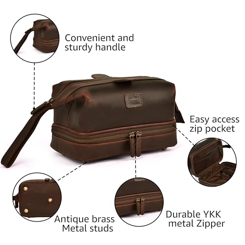 LEATHER VILLAGE Genuine Leather Dopp Kit – Large Travel Toiletry Bag with Waterproof Lining, Dual-Zip Design for Men & Women, Organizer for Shaving, Makeup & Essentials - Cherry - color: Cherry