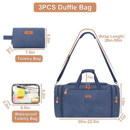 Canvas Mens Duffle Bag for Travel - Expandable 50L Weekender Bags with Toiletry Bag, Overnight Bag Travel Duffel Carry On Luggage with Removable Shoulder Strap, Durable & Water-Resistant - color: 6-Navy Blue