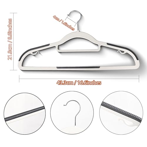 30 Pack Plastic Clothes Hangers,Non Slip Slim Hangers for Closet, Space Saving Clothes Hangers with Pads, Easy Slide Shirt Pant Scarf Hangers for Bedroom Wardrobe - color: Gray+beige