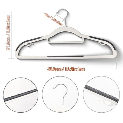 30 Pack Plastic Clothes Hangers,Non Slip Slim Hangers for Closet, Space Saving Clothes Hangers with Pads, Easy Slide Shirt Pant Scarf Hangers for Bedroom Wardrobe - color: Gray+beige
