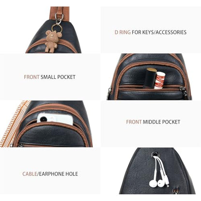 Leresas Sling Bag for Women Crossbody Fanny Cross Body Handbag Sling Purse Vegan Leather Trendy Gifts Travel Shoulder Bag Anti Theft Brown/Black - color: Brown/Black