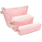 3 Pcs Canvas Makeup Bag Set Cosmetic Pouch for Women Travel Toiletry Bag Cute Makeup Organizer Purse Pouch Preppy Pencil Case with Zipper (Pink Pinstripes) - color: Pink Pinstripes