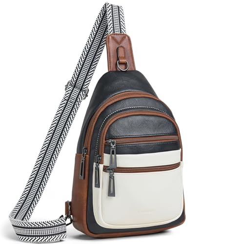Leresas Sling Bag for Women Crossbody Bag Fanny Pack Cross Body Handbag Sling Purse Vegan Leather Trendy Gifts Travel Purse Black/White/Brown - color: Bbw