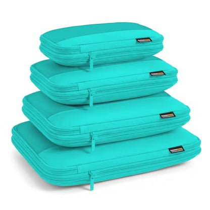 4 Piece Compression Packing Cubes for 3–7 Day Travel, Space Saving Travel Organizers with Breathable Mesh, Double-Zipper Packing Cubes for Carry-On & Suitcases (Teal) - color: Teal