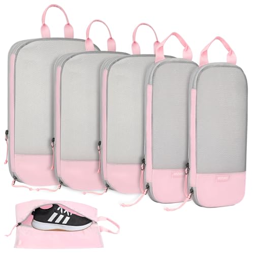 Voova 6 Set Compression Packing Cubes, Travel Accessories Expandable Packing Organizer Bags Set for Carry on Suitcase, Durable Luggage Packing Cubes for Travel Essentials, Pink - color: Pink