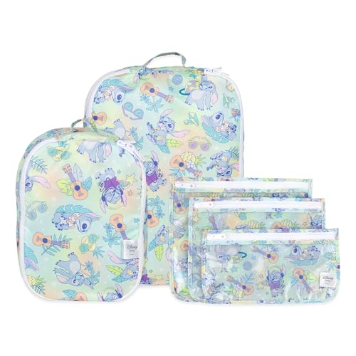 Bumkins Packing Cubes and TSA Approved Pouches for Travel Bag, Organize Luggage with Compression Bags, Essential Traveling Accessories to Pack Clothes, Toiletries, Carryon Suitcase, 5-pc Disney Stitch - color: B6 Aloha Stitch-set