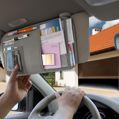 Car Sun Visor Organizer - Auto Document and Small Storage Holder - Pouch for Registration and Insurance - Perfect Minimalist Design (Pack of 1 (Gray)) - size: 1 Pack (Gray)