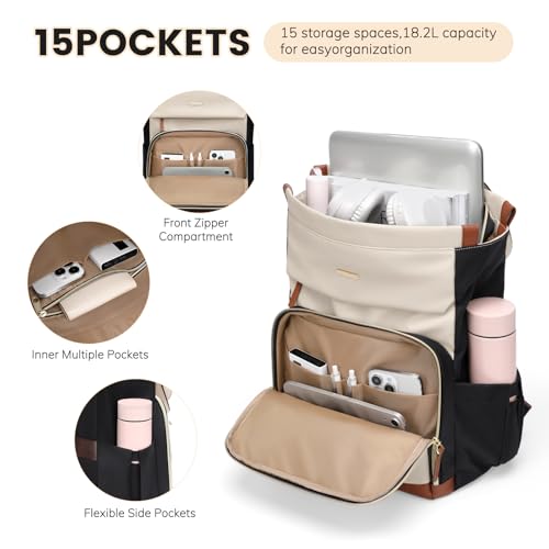 Convertible Daypack Laptop Backpack for Women Men Carry on Tote Backpack Bookbag for College Work Nurse Travel,16Inch,Apricot Brown - color: Apricot Brown