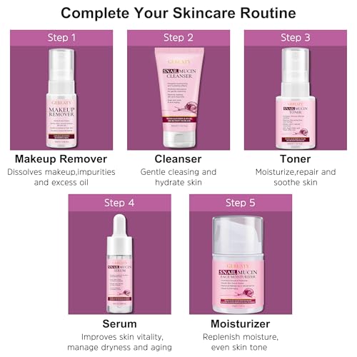 Skin Care Set for Women Teens W/Korean Snail Mucin Extract,5 Pcs Anti Aging Skincare Set, Moisturize, Repair, Soothe, Hydrate, Glass Skincare Kit,Self Care Gifts for Women Mother Mom Wife Teenage Girl - size: 5 PCS SET