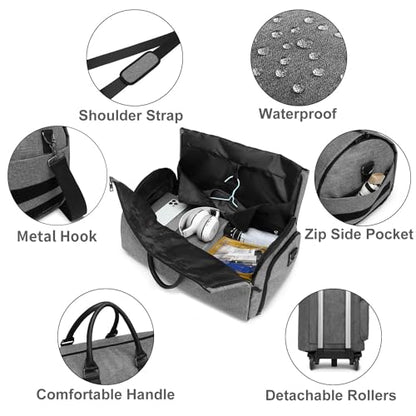Rolling Garment Bag,Rolling Duffle Bag with Wheels Rolling Garment Bags for Travel with Shoe Pouch Carry On Bag Weekender Bags Garment Duffel Bag for Women-Grey - color: A1-Grey-2P
