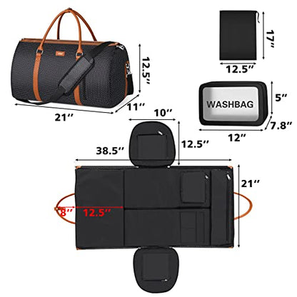 Garment Bag for Travel Convertible Carry On Garment Bag Large Travel Duffel Bags for Women 2 in 1 Hanging Suitcase Suit Travel Bags for Women & Men 3pcs Set - color: E-black Dot