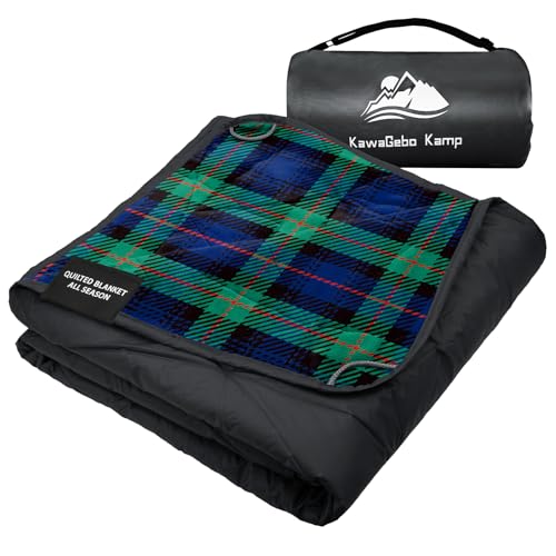 Large Outdoor Waterproof Blanket Extra Thick Fleece Stadium Blanket for Camping, Car, Pet, Picnics - Windproof, Wearable, Machine Washable 80" x 58" (Green Check) - color: Green Check