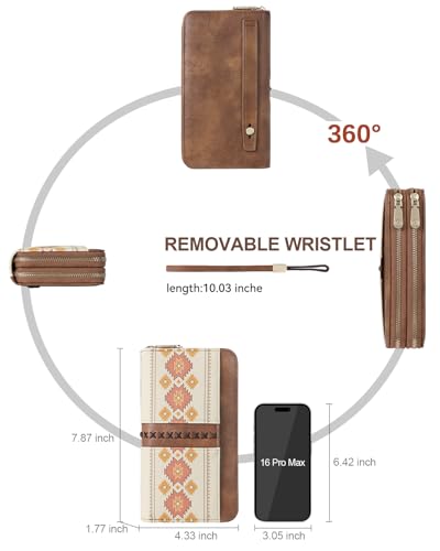 BOSTANTEN Wallets for Women Leather RFID Double Zipper Around Credit Card Holder Large Capacity Wristlet Clutch Wallet - color: Apricot＆brown Floral