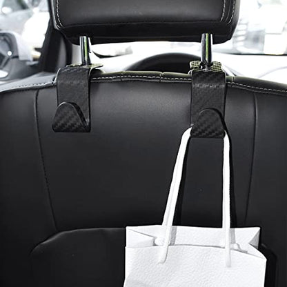 Car Back Seat Headrest Hooks, 4 Pack Carbon Fiber Stylish Back Seat Hanger for Car Handbag Clothes Coats Grocery Bags, Car Interior Accessories (Carbon Fibre/Black) - color: Carbon Fibre/Black