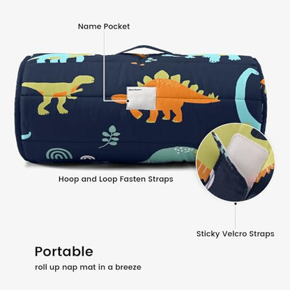 PHF Soft Toddler Nap Mat with Removable Pillow, Rollup Design Kids Sleeping Mat, Slumber Bags for Boys, 50"x20" Toddler Sleeping Bag for Daycare Preschool Travel Camping, Large Dinosaur - color: Large Dinosaur