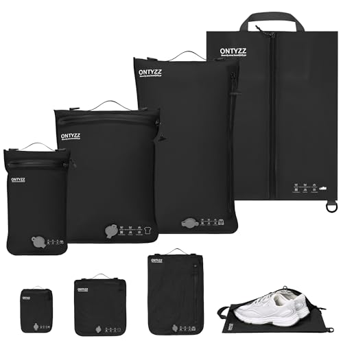 ONTYZZ Vacuum Bags for Travel, Professional Reusable Organizer Bag with IPX8 Waterproof Zipper, Durable Seal Space Saver and ShoseBags for Traveling Essentials, Black (4 Set No Pump) - color: Black, size: 4 Set,No Pump