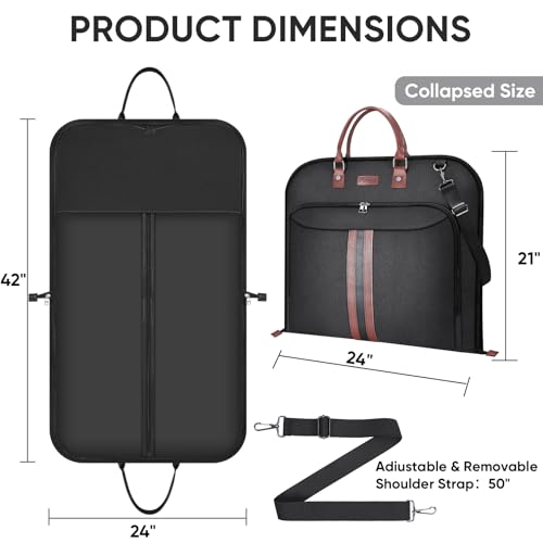 BALEINE Travel Garment Bag, Travel Suit Bag for Men, Water Resistant Carry on Garment Bag for Hanging Clothes, Garment Duffel Bag for Travel Business (Black) - color: Black