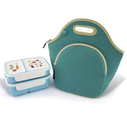 Nordic By Nature Insulated Neoprene Lunch Bag, Soft & Foldable Washable & Reusable Extra-Pocket (L) Lagoon - color: Lagoon, size: Large