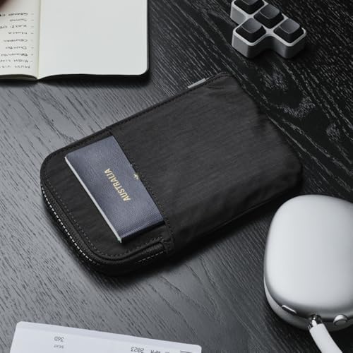 ALPAKA Zip Travel Wallet Black Axoflux 210D - RFID Passport Holder - Self Locking Zipper - Tear Resistant Material - Four Pockets and Two Card Slots - HUB Accessories Compatible - color: Black