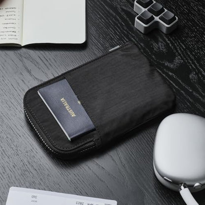 ALPAKA Zip Travel Wallet Black Axoflux 210D - RFID Passport Holder - Self Locking Zipper - Tear Resistant Material - Four Pockets and Two Card Slots - HUB Accessories Compatible - color: Black
