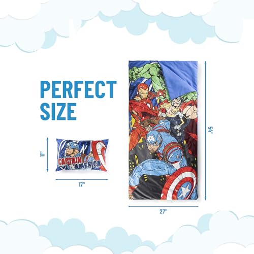 Jay Franco Kids Slumber Bag and Pillow - 54 x 27 Inch Comfy Indoor Sleeping Bag for School and Sleepovers, 2 Piece Set, Blue - Avengers - color: Blue - Avengers