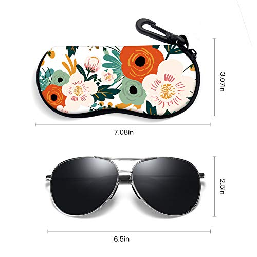 Sunglasses Soft Case with Carabiner Ultra Light Neoprene Zipper Glasses Case - color: Flower