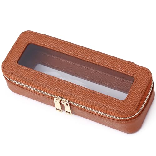 Pinkmik Makeup Brush Case, Brown, Slim | Clear Travel Cosmetic & Toiletry Bag, Small with Zipper, Purse Organizer, Car Essential Bag for Women - color: B/Brown, size: SLIM
