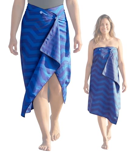 3-in-1 Wearable Beach Wrap & Lightweight Travel Towel – Sarong with Secure Button Closure, Quick-Dry Sand-Free Microfiber, Adjustable Fit (64”x33”, Fits S–4X), Compact Pool & Beach Essential, DarkBlue - color: Dark Blue Chevron