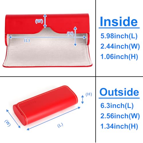 RayLove Hard Shell Glasses Case, Lightweight Leather Eyeglass Case, Travel-Friendly Sunglasses Protector for Men & Women - color: Red