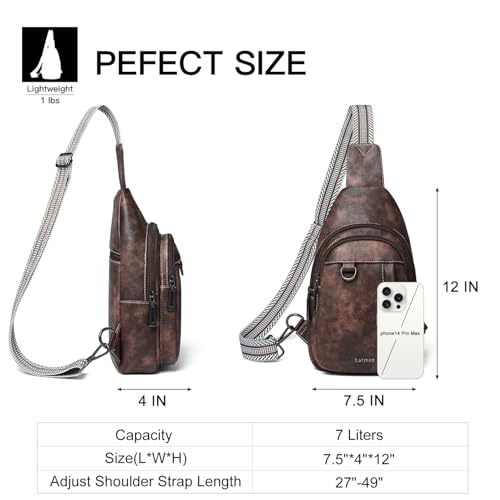 LATMAP 7L Sling Bag for Women Men Leather Small Sling Backpack Daypack Anti Theft Fanny Pack Crossbody Purse Travel - color: Regular Size-coffee