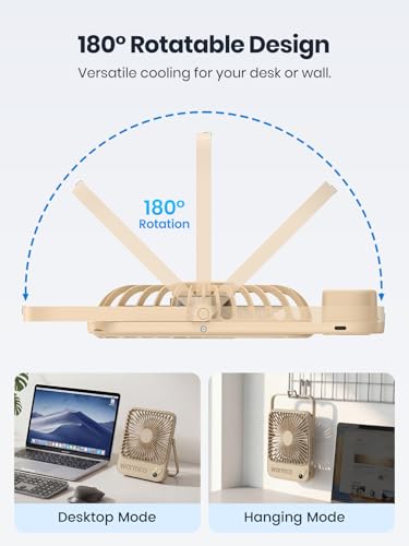 Warmco 10000mAh Portable Travel Fan 7-inch, Up to 24H Runtime, Ultra-thin Quiet Rechargeable Battery Powered Desk Fan with Digital Display for Camping, Office, Bedroom, Cruise Essentials - color: Sand