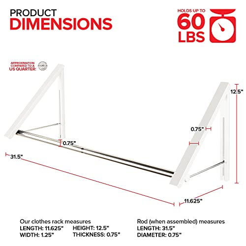 Double Foldable Clothing Rack w/Extension Rod, Wall-Mounted Retractable Clothes Hanger for Laundry Dryer Room, Hanging Drying Rod, Small Collapsible Folding Garment Racks, Dorm Accessories (White) - color: White