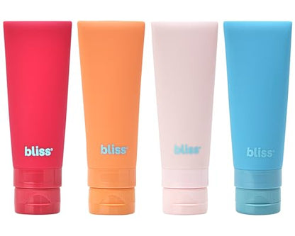 Bliss Travel Bottles Set - 4/7/10 Piece TSA Approved Leak-Free Refillable Travel Size Toiletries Containers for Skincare, Lotion, Shampoo, and Conditioner, 4pc Silicon Amalfi Vibes