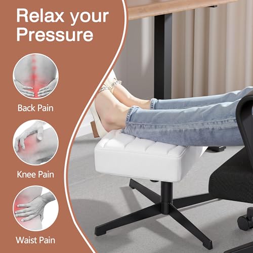 VECELO Under Desk Footrest, PU Ergonomic Foot Rest with Comfort Padding, Height Adjustable for Relieving Leg Pain, Stiffness, and etc, White - color: White