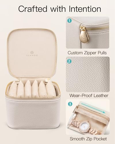 VLANDO Travel Jewelry Case,Valentines Gifts,Small Jewelry Box Organizer,Travel Jewelry Storage with 6 Velvet Jewelry Zipper Pockets, Birthday Gifts for Women Girls (White) - color: 6PCS-White